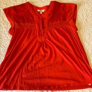Lucky Brand Red Lace-Up Blouse